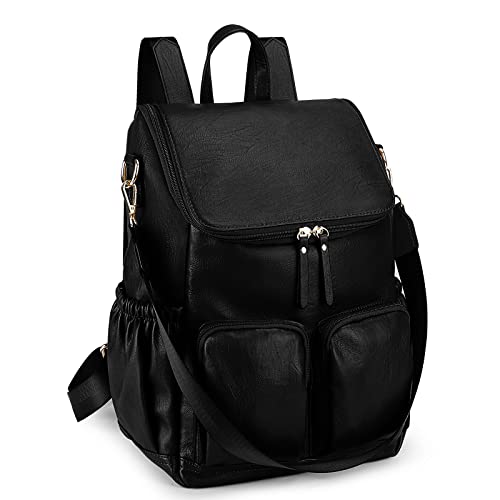UTO Women Backpack Purse PU Washed Leather Convertible Ladies Rucksack Tassel Zipper Pocket Shoulder Bag