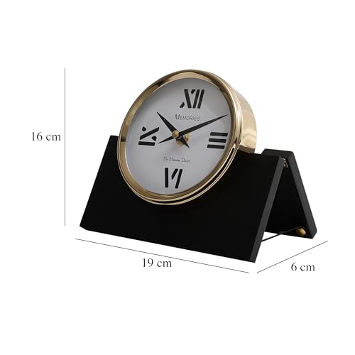 Image of Decor de Maison Handcrafted Marbellic Table Clock for Kids Room, Bedroom, Study Table, Office Desk | Classic Non-Ticking Tabletop Battery Operated Analog Desk Clock (Gold, Varner Table Clock)