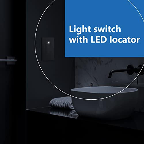 Image of LIDER Lighted Double Switch with Screwless Wall Plate, Combination Frameless Decorator Switch with Locator Light, Ground Terminal Single Pole, 15A 120V, UL Listed, Thermoplastic, Matte Gray, 2-Pack