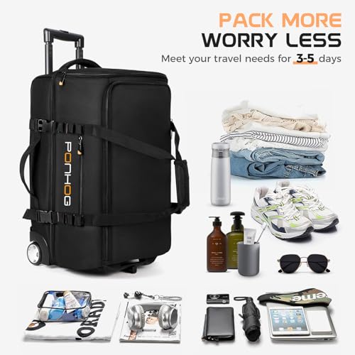 Rolling Duffle Bag with Wheels, Large Travel Duffel Bag with Shoe Compartment, Water Resistant Rolling Wheeled Luggage for Men Women Weekender Overnight Trip2