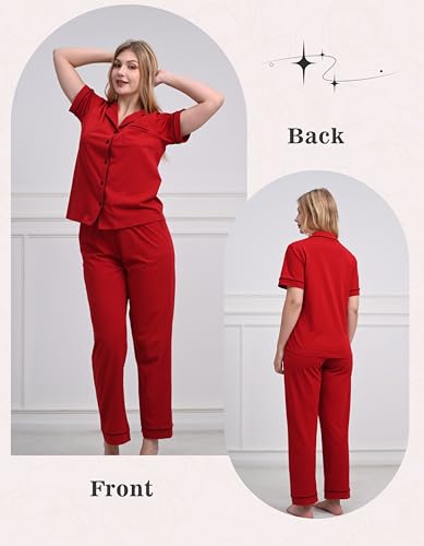 Image of NAP BOUND 100% Cotton Women's Pajama Sets Short Sleeve Button Down Soft Pjs 2 Piece Lounge Set with Pocket Nightwear XS-XXL