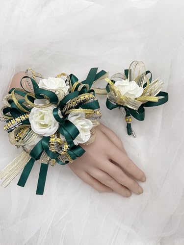 Ting & Cecilly Rose Wedding Corsage and Boutonniere Set, Floral A...