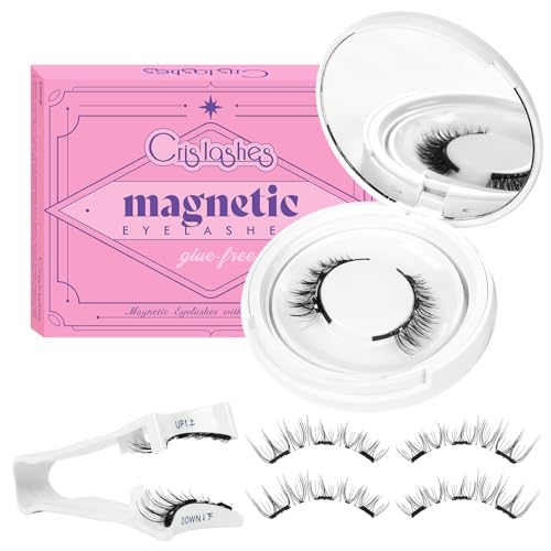 Crislashes Magnetische-Wimpern Set mit Applikator, Kein Kleber erforderlich Magnetische Wimpern Einfach anzubringen und zu entfernen, Magnet-Wimpern Wiederverwendbar und natürlicher Look (C2)