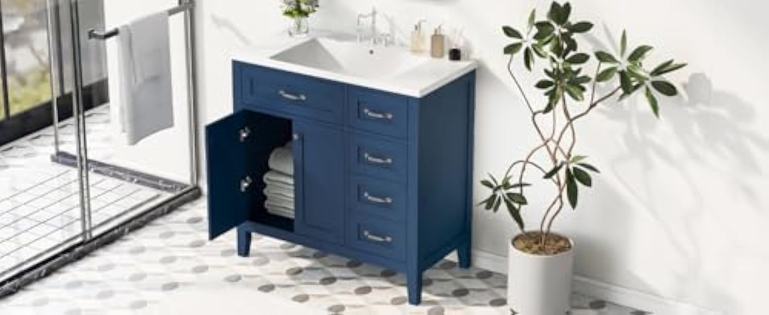 Maximize Bathroom Storage with 36 Vanity and Sink Combo, Stylish Blue Cabinet with Drawers and Solid Build