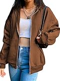 ⭐Design: Y2K Braune Sweatjacke mit losen langen Ärmeln hat eine gute Verarbeitung und einen durchgehenden Reißverschluss. Damen Jacke übergangsjacke lässt Sie stilvoller aussehen.