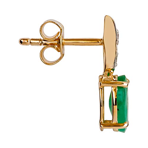 10K Yellow Gold Genuine Oval Emerald And Diamond Drop Earrings #TOP1
