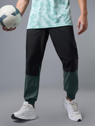 Image of TECHNOSPORT Mens Woven Regular Fit Activewear Joggers for Running, Gym, Sports and Regular Use Stretchable, Colorblock and Antimicrobial