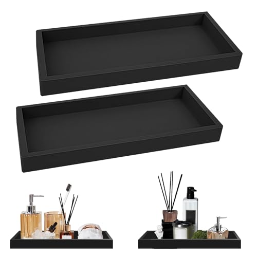 GAESHOW 2 Stück Silikon Badezimmertablett, Badezimmer Tablett, Bad Tablett für Waschtisch, Waschbecken Aufbewahrungsschale, Rechteck Vanity Organizer für Küchenspüle und Toilettenschüssel(Schwarz)
