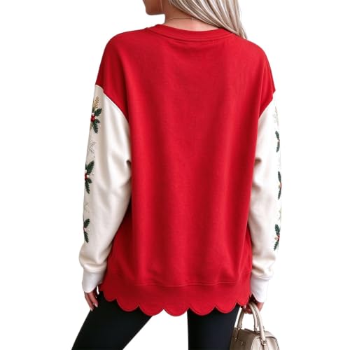 Christmas Sweatshirts for Women Graphic Scalloped Hem Crewneck Pullover | Winter Trends for Women 2026, Christmas, Snowman, Cotton, Cozy, Family, School, Weekend, Everyday, Travel, Casual, Work - image 4