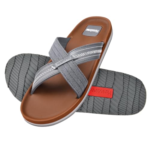 Harssidanzar Men Summer Cross Slide Sandals Comfort Lightweight Arch Support Slides Sandals KM234US2