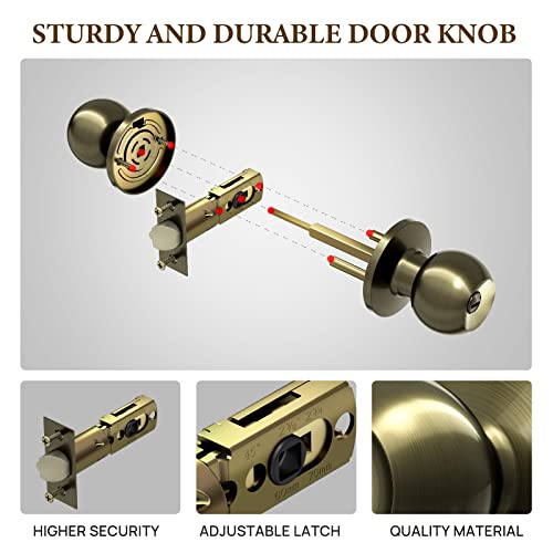 Vicmeon Round Privacy Door Knob, Keyless Doorknobs Interior/Exterior Lockset, Modern Design Door Hardware, Antique Brass Privacy Knobs For Bedroom/Bathroom #TOP4