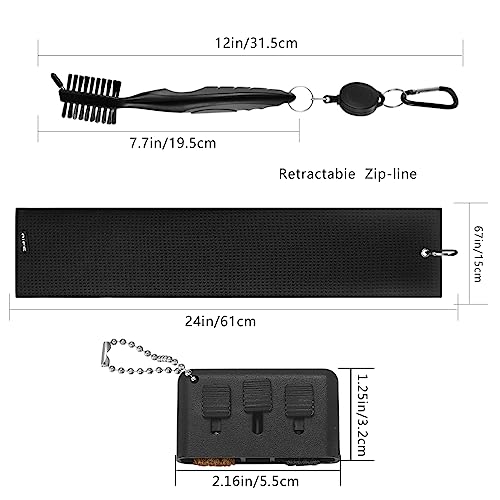 pzihao Golf Club Brush and Microfibe Towel Kit Cleaning brush, with Carabiner Clip Waffle Pattern Cleaning Tool - Image 2