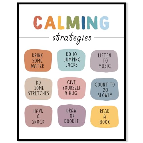 Calming Strategies Mental Health Coping Techniques Wall Art Prints, Counseling Psychologist Cognitive Behavioral Therapy CBT, Mental Health Awareness Gifts. (8x10 inch Print Unframed)