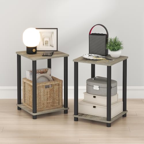 Image of Furinno Turn-N-Tube Night Stand Set of 2, 2-Tier Nightstand, French Oak | Stackable, Open Shelf, Toolless Bedside Table, Side Table, End Table for Living Room, Bedroom