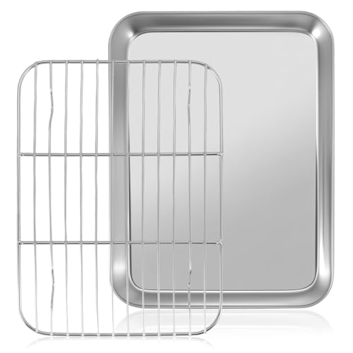 Plaque à Pâtisserie avec Grille 23.5 X 17.5 X 2.5 cm, Rectangulaire Plaque de Cuisson en Acier Inoxydable, Mini Plaque de Cuisson avec Grille Four...