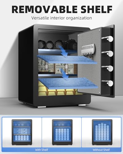 DAYI Safe Box, 2.0 Cubic Feet Home Safe with Fireproof Waterproof Bag, Security Safe Box for Money Cash Valuables, Digital Electronic Keypad, Dual Alarm System, Removable Shelf - D-45