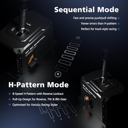 PXN SF SH Sim Racing Shifter, H-Pattern & Sequential Dual Mode, Hall Effect Sensor, Aluminum Alloy Body, 6+2+R Gears, Adjustable Resistance, USB & RJ11 Compatible with PC Racing Wheel Base - Windows - 3