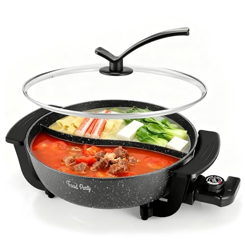 Food Party Hot Pot Elektrisch Hotpot Topf 6L Elektrischer Kochtopf 220V 1200W Doppelseitig Elektrische Wok mit Deckel Chinesischer Hot Pot Fondue
