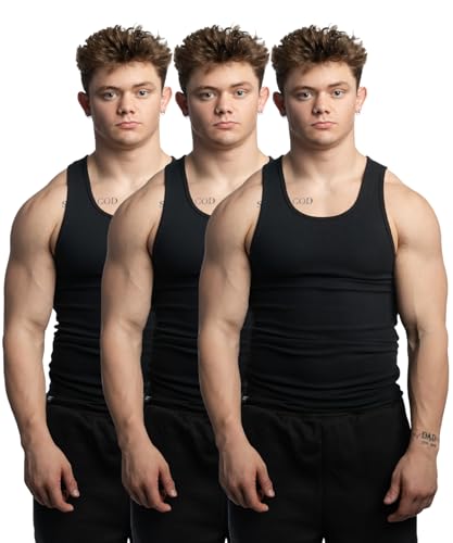 Ekkovision Beaters Mens Tank Tops Cotton Spandex Blend Tanks Tops for Men Comfortable Durable & Stylish Ribbed Fabric Ideal Fit for Gym or Casual Wear 3 Pack Black Size 2XL
