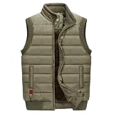Chaqueta Sin Mangas De Los Hombres,Chaleco Acolchado De Lana De Invierno para Hombre Botón Caqui Chaleco De Trabajo Calentador De Cuerpo Chaqueta Sin Mangas con Chaleco De Pesca De Bolsillo Chaleco