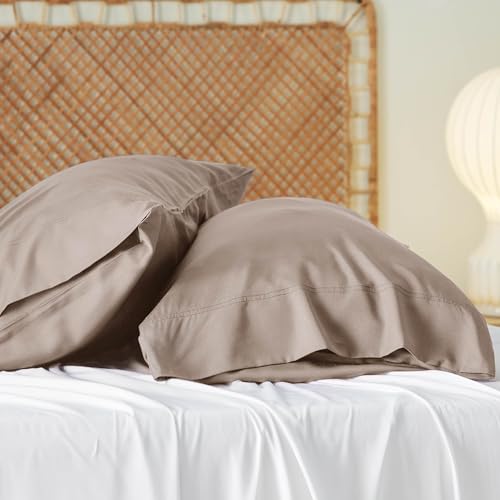 Bedsure Cooling Pillow Cases Queen Size Set of 2, Rayon Derived from Bamboo Queen Pillowcases, Taupe Pillow Cases, Breathable & Silky Soft Bedding Pillow Covers with Envelope Closure, 20x30 Inches