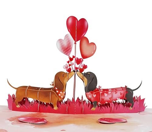 CUTPOPUP Dachshund Couple Anniversary Cards Pop Up, 3D Romantic Love Cards, Wedding Anniversary Card, Valentines Card for Her Him Couple Wife Husband Parent US8-LO203US
