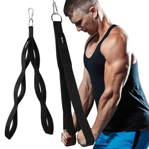 Bosaen Tricep Rope Cable Attachment, 3 Lengths of Handles in 1 Rope for Greater Range of Motion, Tricep Pull Down Rope for Push Downs, Crunches, Facepulls, Cable Overhead Presses for Professional Gym