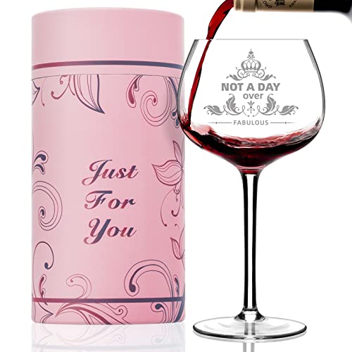 Birthday Gifts For Women - Not A Day Over Fabulous Wine Glass Happy Birthday Decorations For Women, Unique Gift Ideas For Her, Mothers Day Gifts For Mom Friends Female Her Wife Girlfriend Coworkers #TOP5