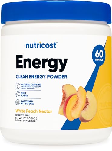 Image of Nutricost Energy Complex Drink Powder (White Peach Nectar) 60 Servings | Zero Sugar Supplement, Sweetened with Stevia, Organic Caffeine, 300g