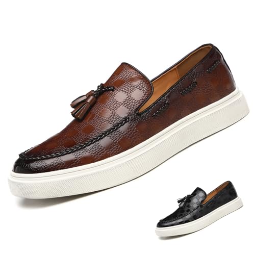 Optigard Men's Tassel Leather Loafers,Fashion Casual Slip-on Soft Comfortable Driving Flats Smoking Slipper Formal Party Wedding Dress Shoes