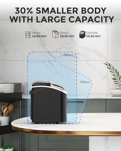 Nugget Ice Maker Countertop, 33LBS/24H, Self-Cleaning Portable Pebble Ice Machine with Soft Chewable Pellets Sonic Ice, Buscket and Scoop, for Home/Kitchen/RV/Party/Camping/Office, Black