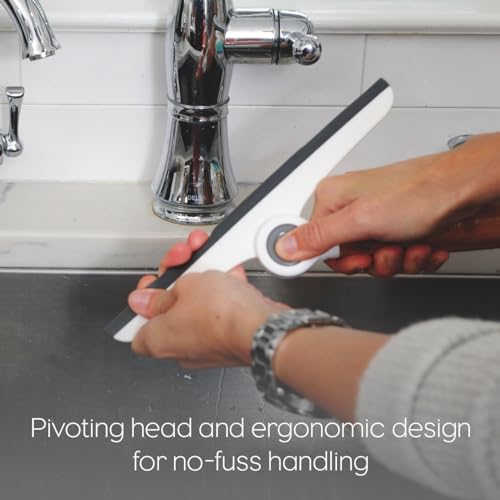 Image of Full Circle Hang Tight Pivoting Shower Squeegee, Bamboo Handle, White