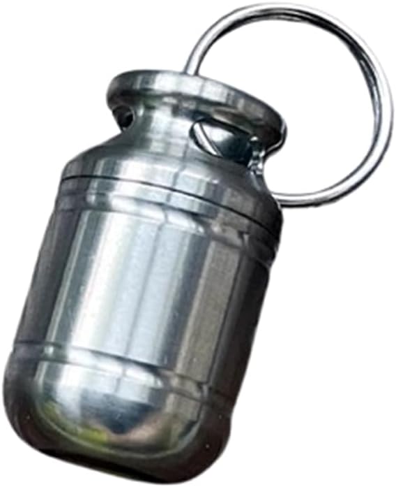 Titanium Keychain Pill Holder Mini Daily Pill Box Pendant Container Waterproof Metal Case Bottle Portable Organizer (Big)