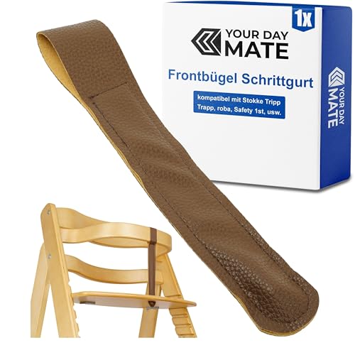 Hochstuhl Schrittgurt, 1 Stück, Braun, PU Leder, Sicherheitsgurt kompatibel mit u.a. Stokke Tripp Trapp, roba Sit Up, Safety 1st, Kinderkaft, Bügel Riemen Gurt Kinderhochstuhl, Gurtriemen Frontbügel