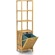 Multigot Tilt-out Laundry Hamper, 4 Tier Laundry Organizer Shelf with Pull-Out Bag & Open Shelves, Freestanding Bamboo Storage Cabinet for Bathroom Bedroom