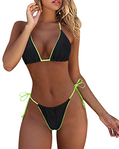 Image of MOSHENGQI Women Sexy Brazilian Bikini 2 Piece Spaghetti Strap Top Thong Swimsuit Bathing Suit