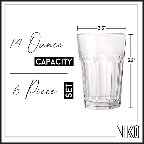 Vikko Drinking Glasses, Set Of 6 Juice Glasses 14 Ounce, Thick And Sturdy Kitchen Glasses, Dishwasher Safe Highball Glass Tumbler, Heavy Duty Cups, Water Glasses #TOP5