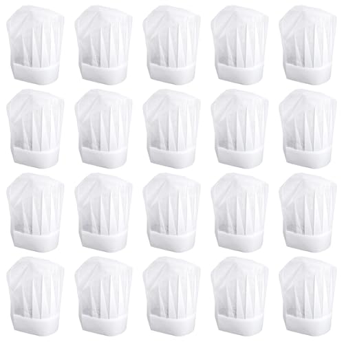 Yolev 20 gorros de cozinheiro unissexo para crianças, chapéu de cozinheiro, para assar, escola, festa, casa e restaurante
