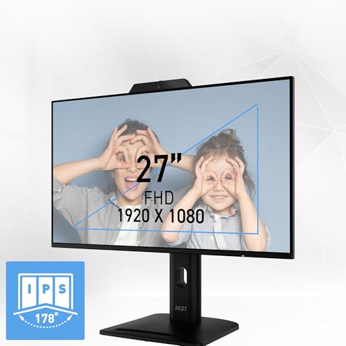 Image of MSI PRO MP272PMG, 24-inch IPS 1920 x 1080 (FHD) Computer Monitor, 120Hz, Webcam, Adaptive-Synch, EPEAT Silver, HDMI, DisplayPort, VGA Port, VESA Mountable, Tilt, Height Adjustable, Speaker, 1ms, Black