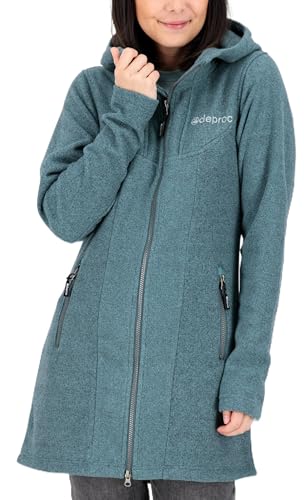 Deproc Active Damen Fleecemantel Strickfleecejacke Longjacket mit Kapuze Übergangsjacke Windbreaker Fleecejacke Frauen GLORY APRIL
