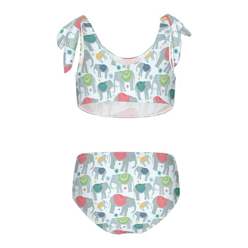 Wusikd Colorful Elephants Girls Swimsuits Two Piece Tropical Swimwear Bikini Set for for Girls Size 11-12T2
