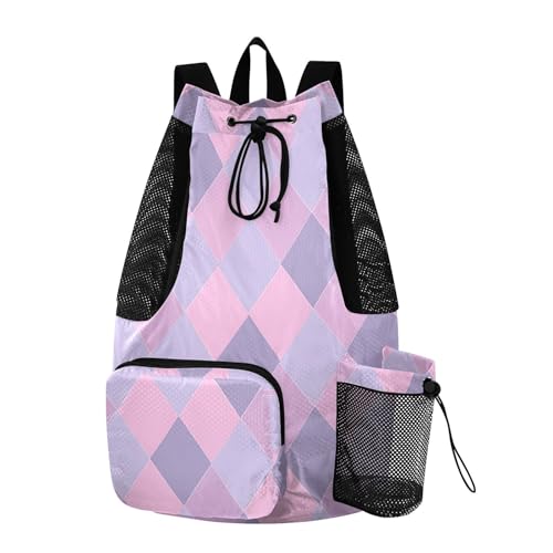 GuoChe Mochila xadrez roxa rosa azul com cordão para caminhada com suporte para garrafa de água (prop2) (prop3) Saco traseiro 50,8 x 50,8 cm