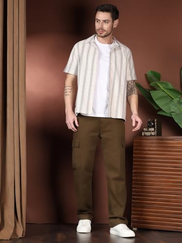 Image of KOTTY Men's Solid Mid Rise Utility Pocket Button Willow Blue Regular Cargo