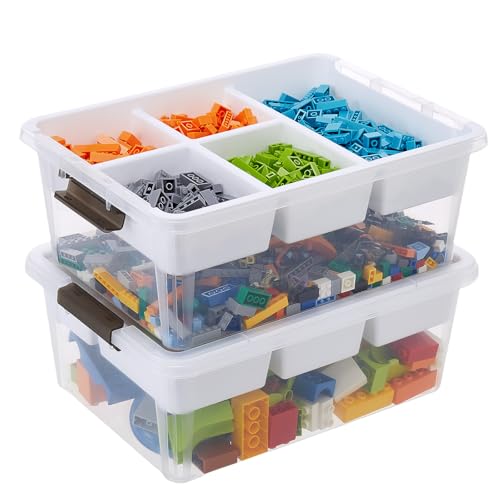 Image of MACOPRO 17 QT Plastic Storage Box with Removable Tray, Bins with Lids, 2 Packs Clear Storage Container for Craft Supplies, Beads, Tools, Sewing, and Playdoh Organization(White, 2Pack-17QT)