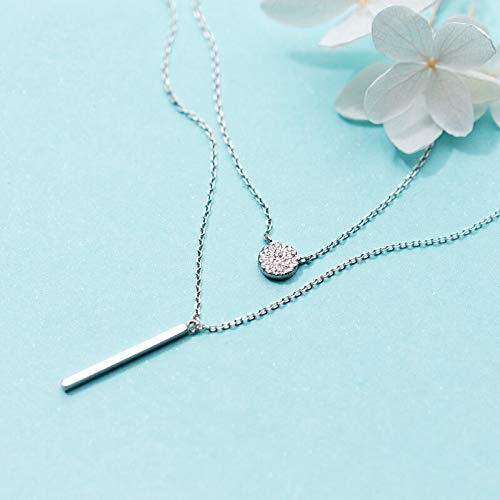 Gargantilla con barra redonda de circonio geométrico multicapa para mujer, collar con colgante, joya de cadena de plata de ley 925