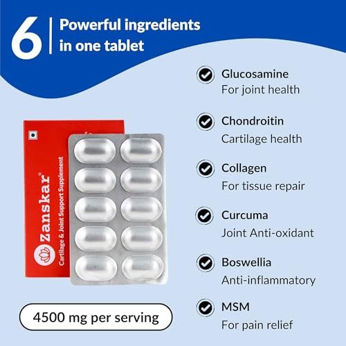 Image of Zanskar Joint Support Supplement (60 Tablets) | 100% Veg - Glucosamine, Chondroitin, MSM, Collagen & Curcumin (4500mg) | Supports Joint Comfort, Flexibility & Mobility