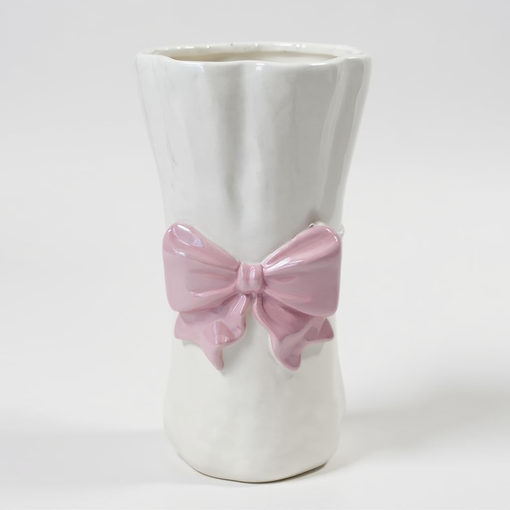 Bow Flower vase, Bow vase for Flowers, Pink Bow Ceramic Vase – Cute Vase with Shiny Glaze, Modern vase Decor (Pink Bow)