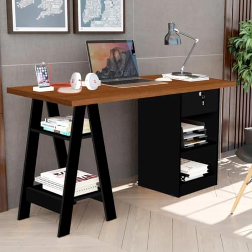 Escrivaninha com 1 Gaveta com Chave Valência Canela Preto