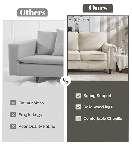 Image of Kingfun 3 Seater Couch, Mid Century Modern Sofa with Rolled Arms and Deep Seats, Fluffy Comfort for Living Room, Apartment, Easy Assembly, Khaki