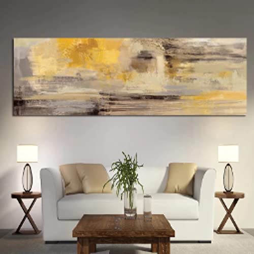 Décoration murale grand format moderne tableau jaune abstrait vertical pour grand mur - 2